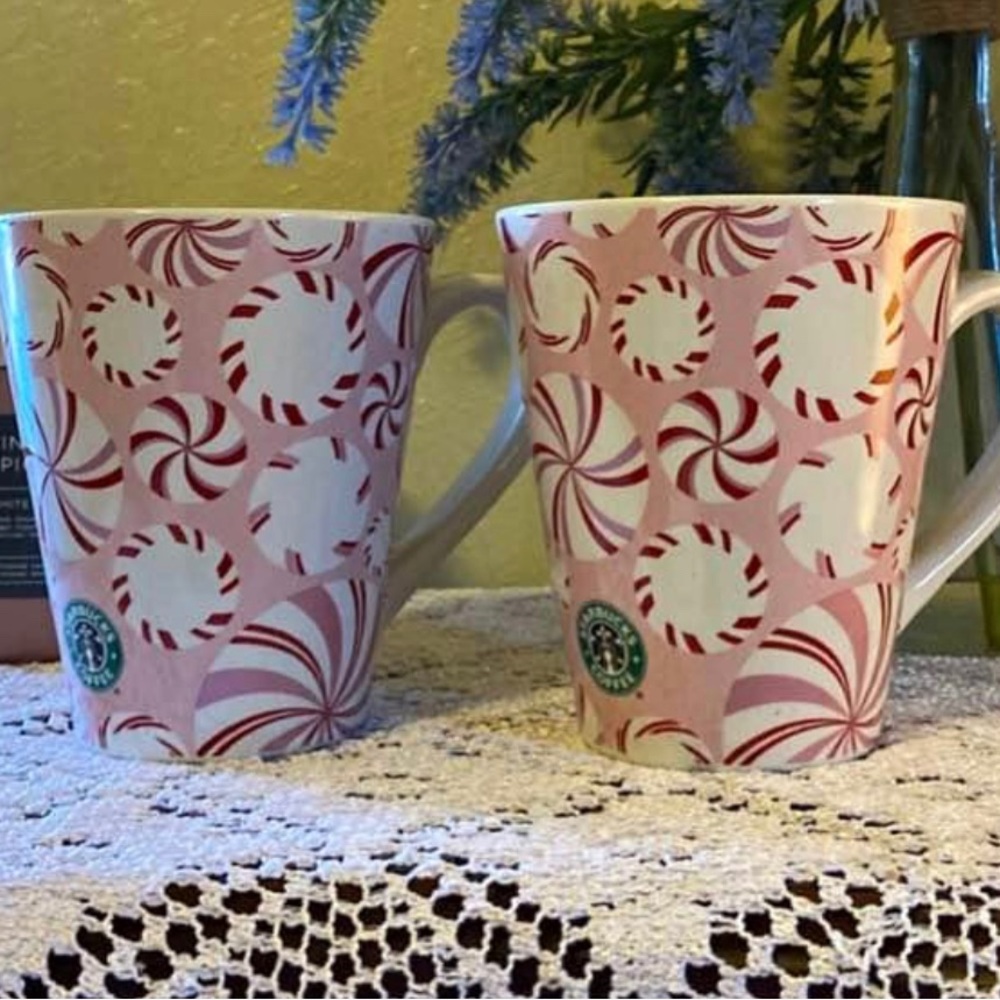 2 Starbucks 2004 Pink Peppermint Mugs!